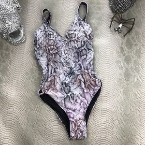 4FOR20 Beige pink snake skin tie up one piece bikini